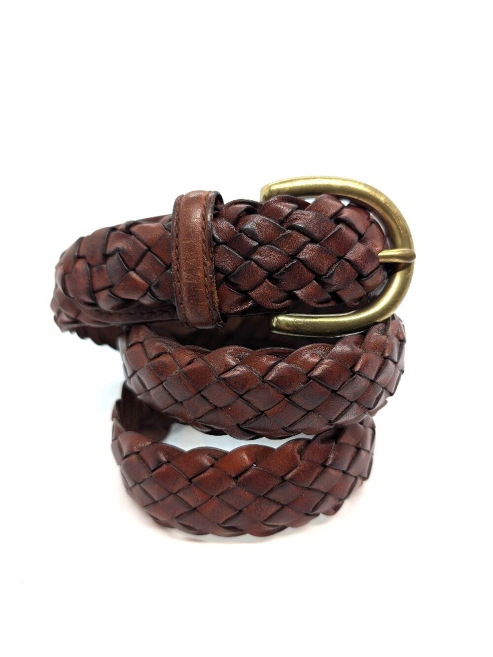 VTG Coach Belt Mens Size 32 Braided Brown Leather Brass Buckle Logo Supple Dress